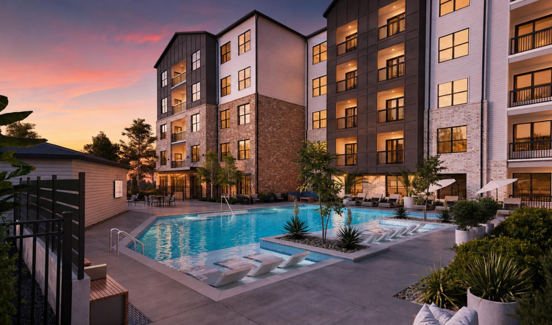 a swimming pool in a courtyard
