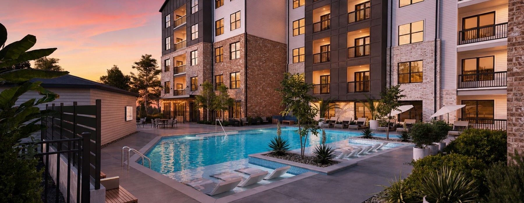 a swimming pool in a courtyard